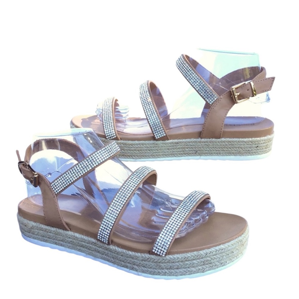 NEW Sophie17 Zirconia Bedazzle Jeweled Bling Buckle Strap Sandals Women’s 6